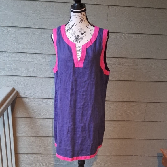 Sigrid Olsen Linen Sleeveless Mini Dress Size XL Purple & Pink - Picture 2 of 10